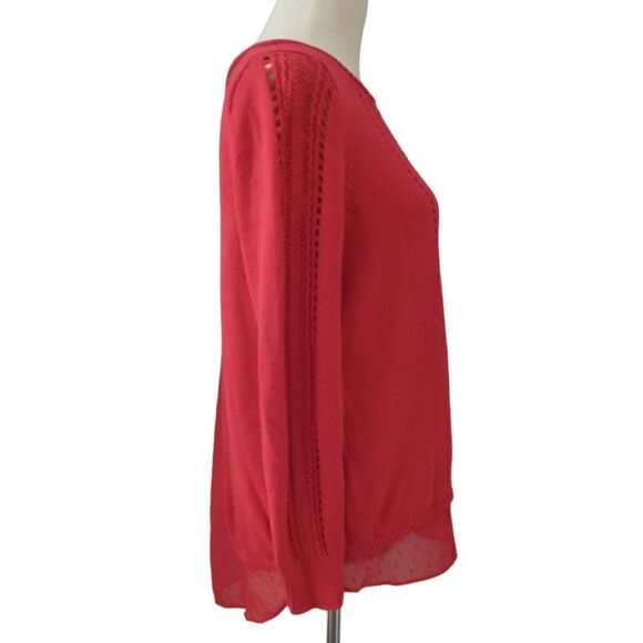 Lucky Brand Sweater S Red Layered Chiffon Long Sleeve Pullover Swiss Dot Flowy. - Picture 8 of 16